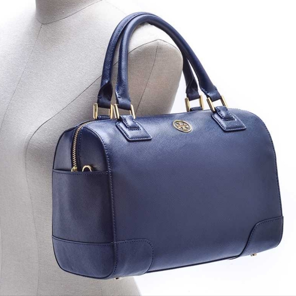 Tory Burch Hudson Bay Blue Leather Gold Hardware NWT